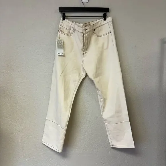 NWT MARNI Raw Cotton Drill White Size 29 Contrast Stitch Straight Leg Jeans